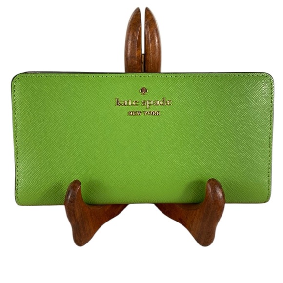 Kate Spade Madison Turtle Green Saffiano Leather Large Slim Bifold Wallet - Picture 3 of 17